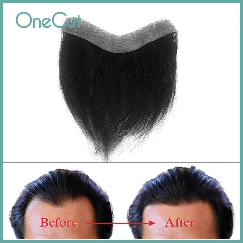 Men Toupee Wig V Style Front Super Thin Skin PU Base Natural Hairline V Loop 100% Indian Remy Human Hair Replacement System Unit