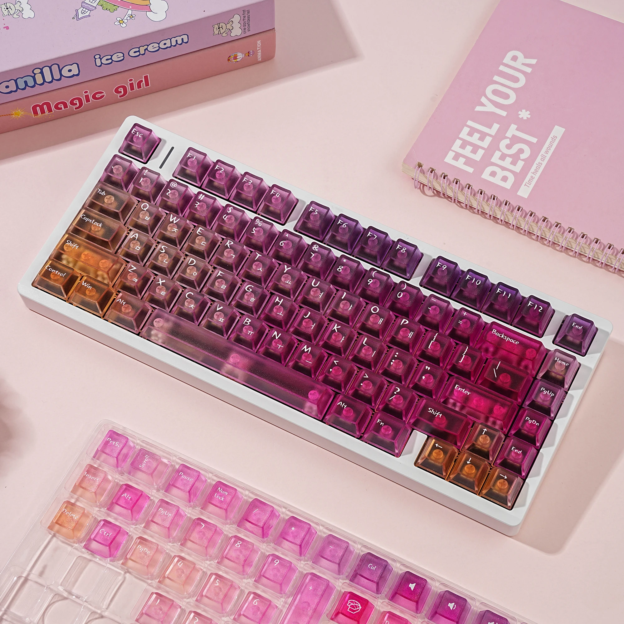 Korean Keycaps Fog Kermeates Color gradient PC Cherry Profile UV Printing For Korean mechanical keyboard MX Switch