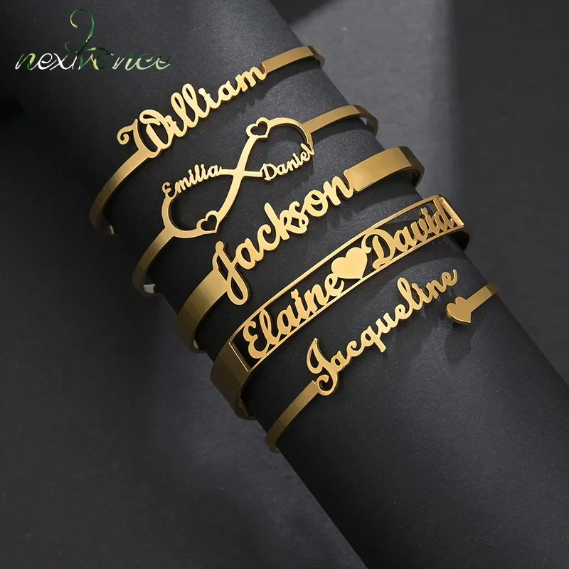 Brazalete de acero inoxidable con nombre personalizado para mujer y niña, pulsera con placa de identificación y letras, joyería para regalo de boda, 32 estilos, nuevo