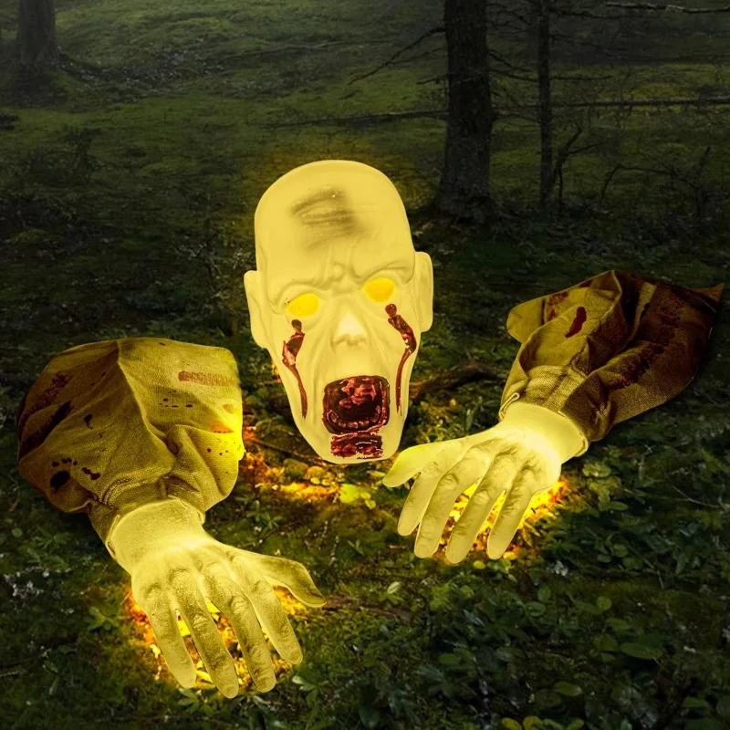 

Halloween Creepy Ghost Horror Ornament Glowing Skeleton Ground Plug Hands Set Warm Light Skeleton Decoration Street Lamp