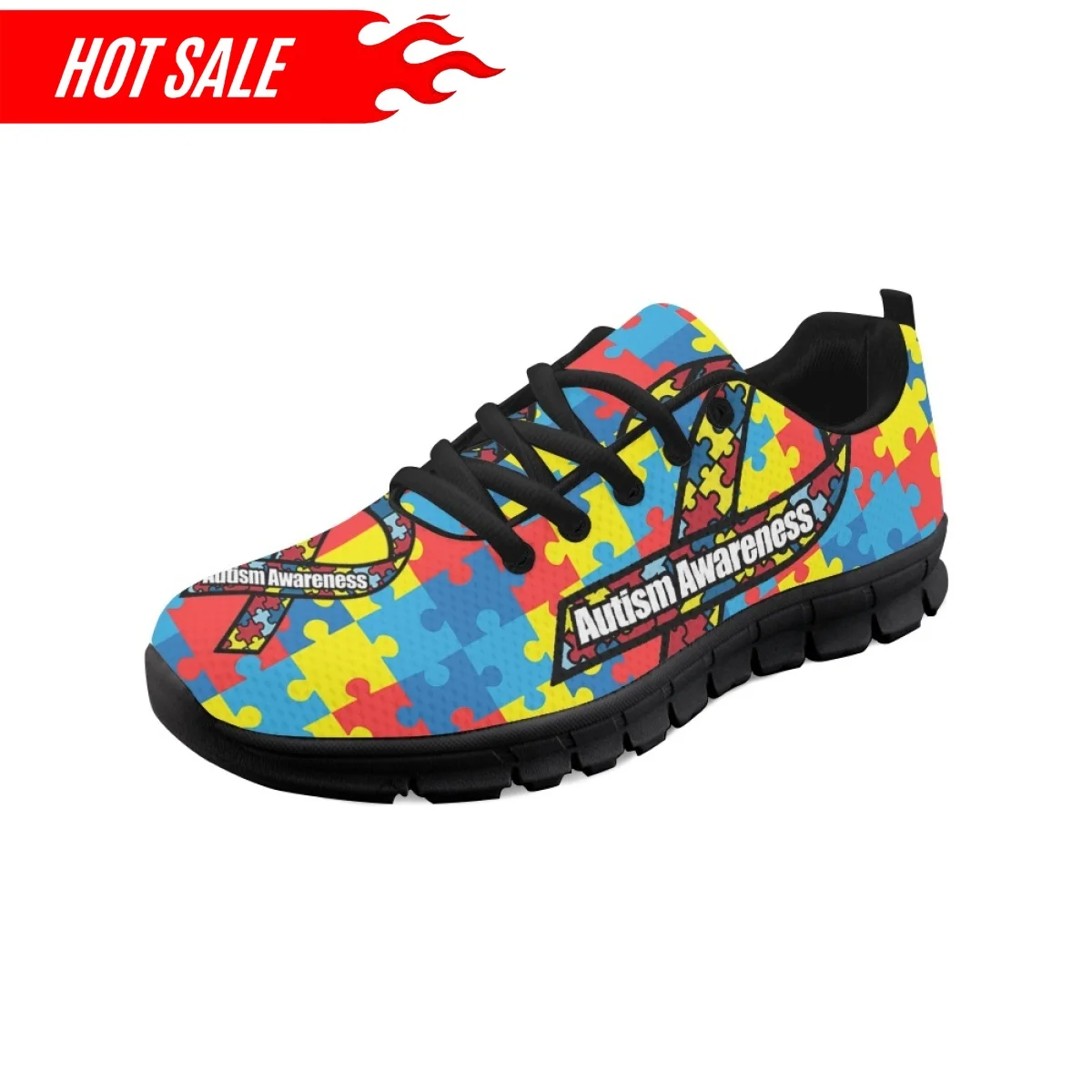 Spring Autumn Flat Shoes AIDS and Autism Cancer Awareness Pattern Women's Lace-up Sneakers Plus Size Athletic Shoes