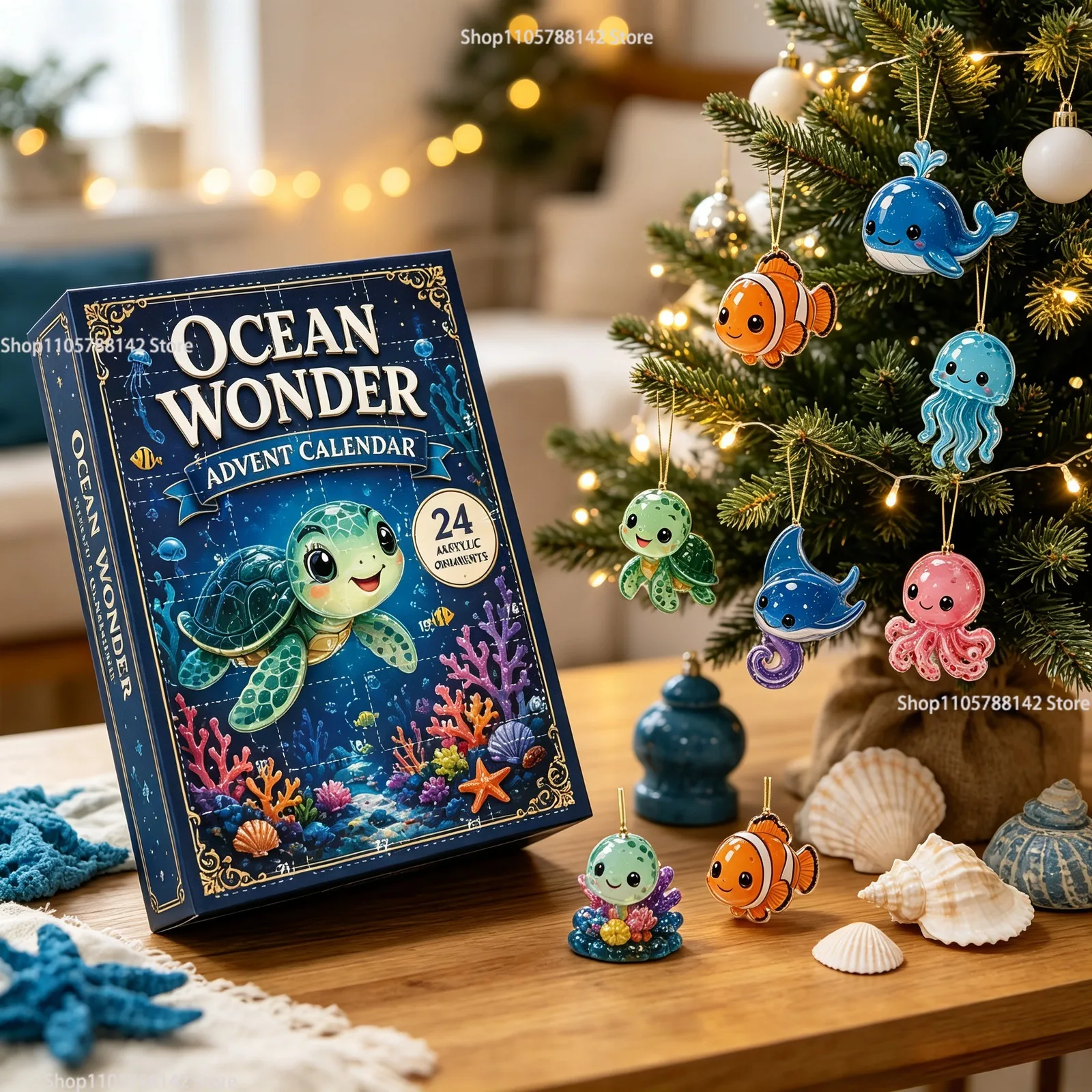 クリスマスアドベントカレンダー-ミニ海洋動物-24日間、海洋動物をテーマにしたクリスマスカウントダウンカレンダー、クリスマスパーティーの記念品やプレゼントセット