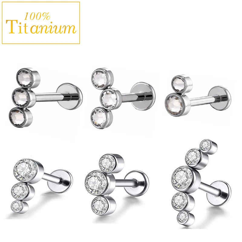 G23 Titanium Cartilage Piercing Earrings Zircon Labret Lip Studs Ear Tragus Lobe Conch Helix Nails Internal Thread Body Jewelry