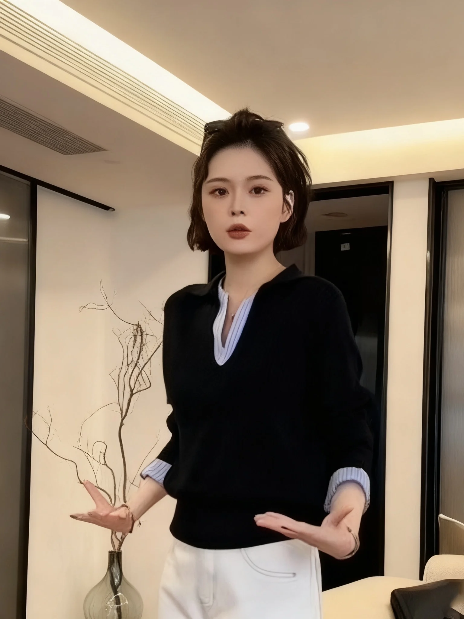 

Large Size Korean Design Plaid Knitwear Women's Autumn Winter High Quali Ele Base Layer Top Splicing Fake Two-Piece