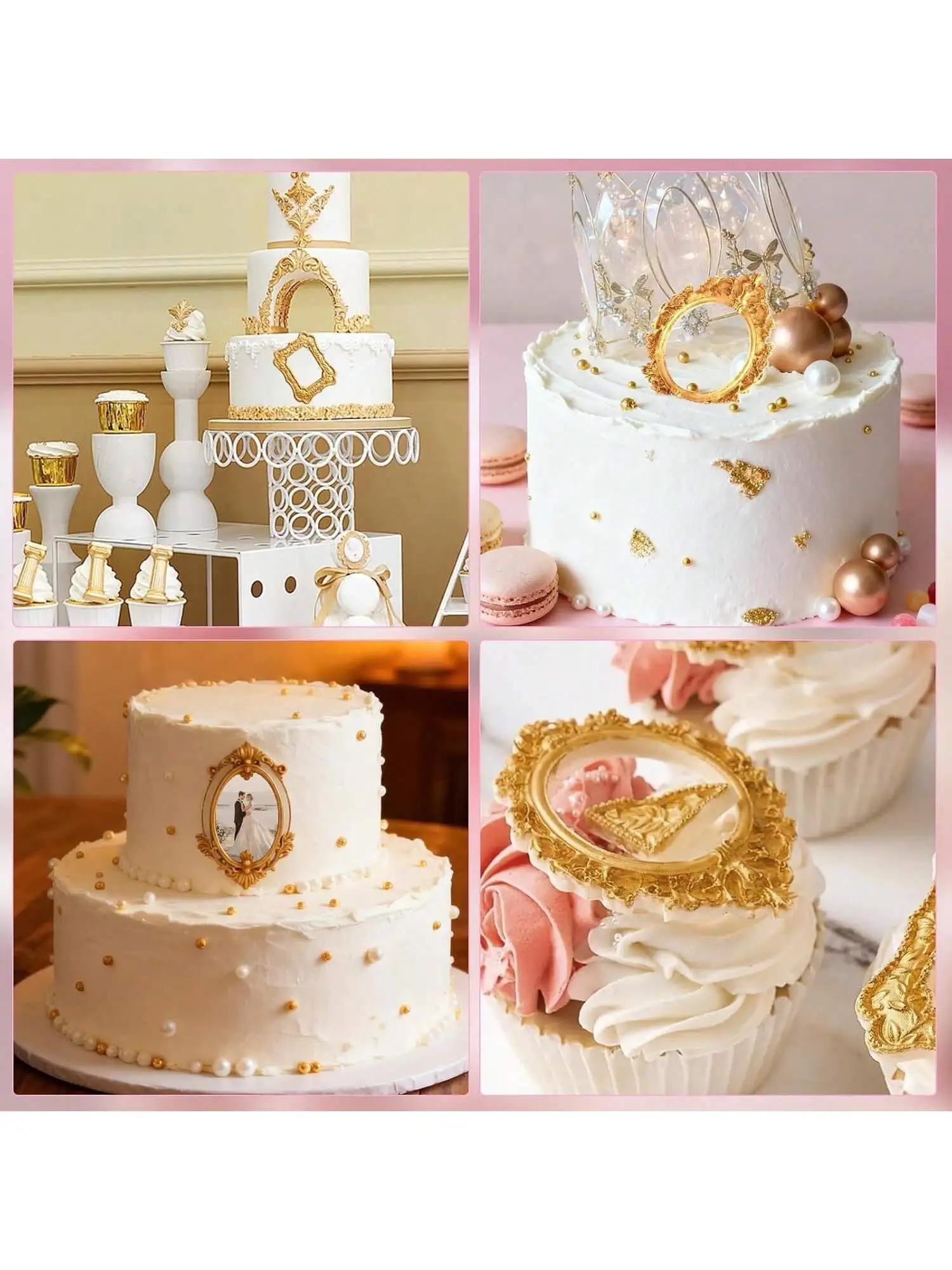 4 Stile Silikonrahmen-Schokoladenform, Barocke Tonformen für Fondant, Rahmenform für Basteln, Backen, Cupcake-Topper, Dekoration – Detail 5