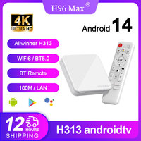 H96 MAX H313 Smart TV Box Android 14 ATV TV Box 4K@60fps 100M/LAN Wifi6 BT5.0 Google Voice Assistant Media Player Set Top Box