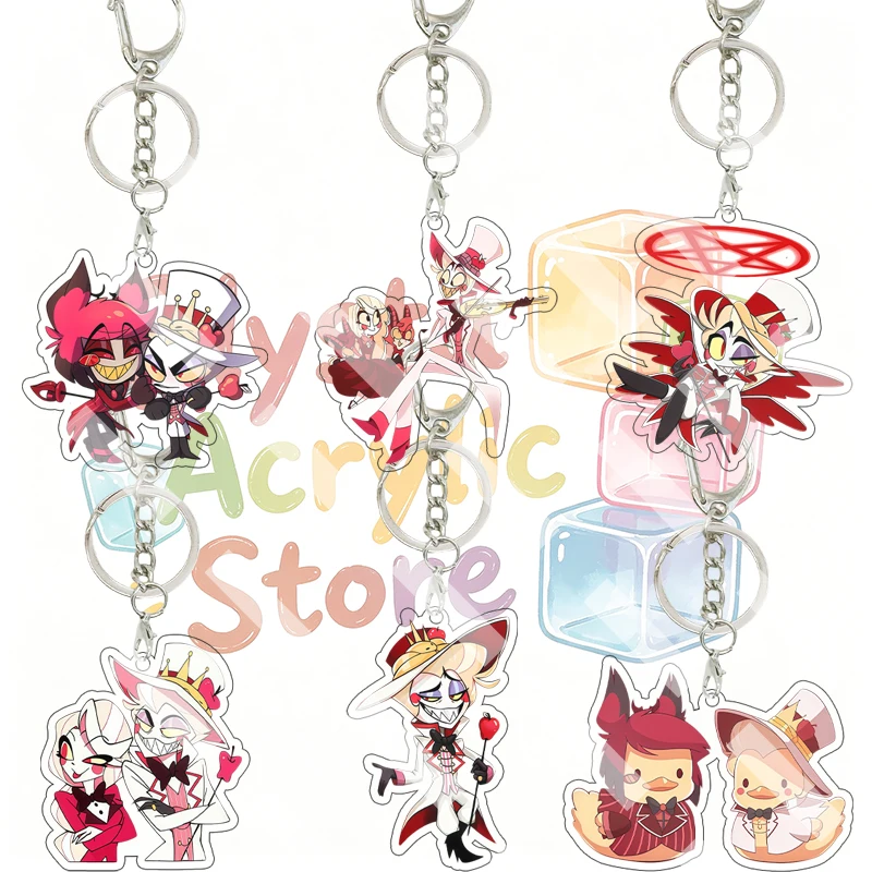 Cartoon Hazbin Hotel Lucifer Alastor Couple Acrylic Keychain Vintage Gentleman Q Version Anime Charm Character Keyring Pendant