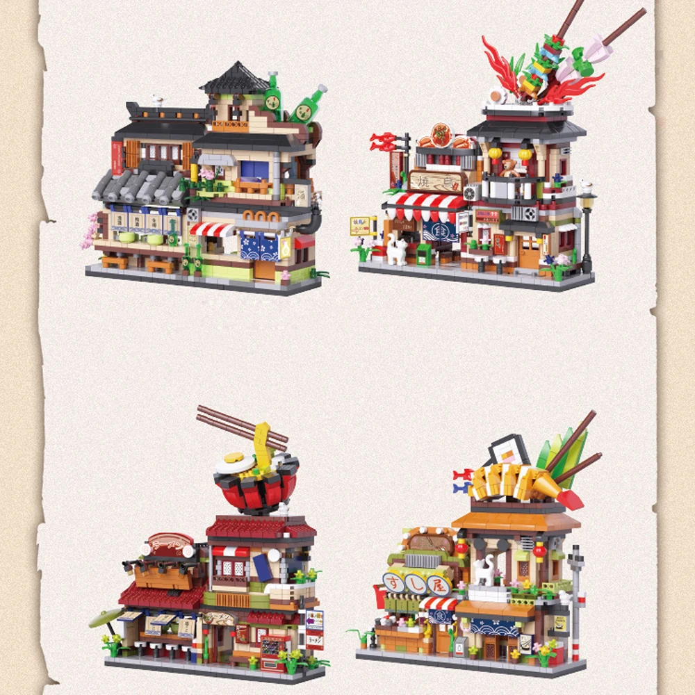 

Loz Streetscape Mini Diamond Building Block Beer Barbecue Noodle Sushi Shop Building Brick Japan City Street View Creative Toy