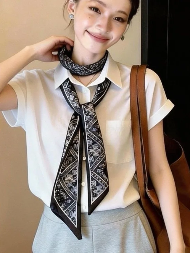 

White Collar Sleeveless Shirt Women Summer 2026 New Loose Casual Shirt Slimming Top Silk Scarf Elegant Fashionable