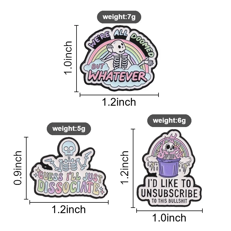 Gotisches Skelett Regenbogen-Text Emaille-Abzeichen Sarkastische Totenkopf-Anstecknadel Legierungs-Broschen Revers-Rucksack-Schmuck Geschenke für Punk-Accessoires – Detail 1
