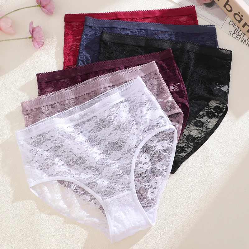 4PCS Sexy Lace Floral Hollow Out Panties Women Seamless Perspective Breathable… - Image 4