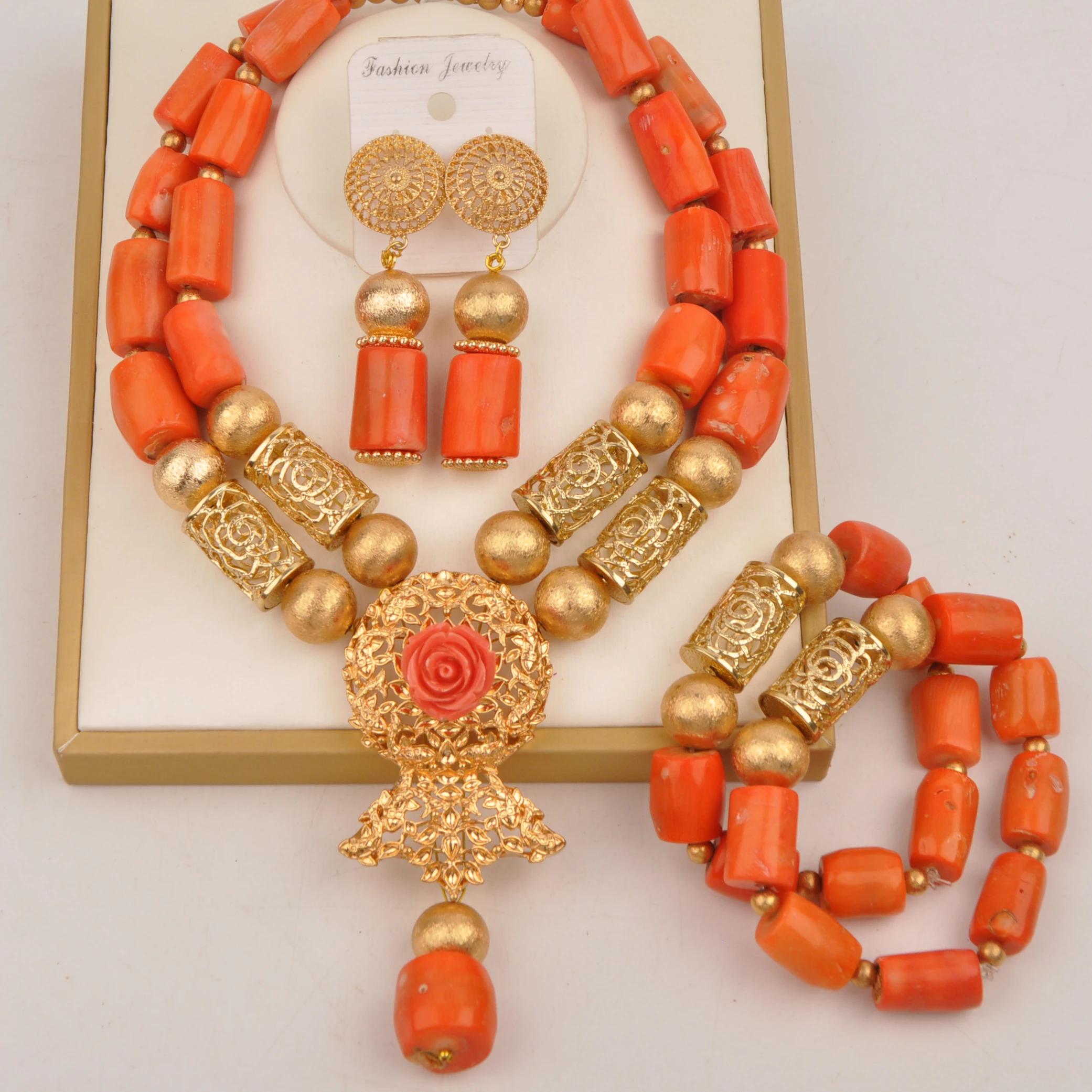 Natural coral Orange Necklace Jewelry Nigerian Jewelry African Bridal jewelry set