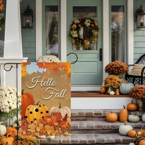 علم حديقة عيد الشكر من Hello Fall، 12 × 18 بوصة خريف مزدوج الجوانب RMQ-36 VVJ HHU