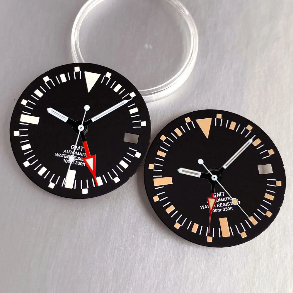 MOD Luminous Black 29 mm Zifferblatt, weiß-orangefarbener Index, passend für NH34A NH34 GMT Automatikwerk, Herren-Taucheruhr-Zubehör