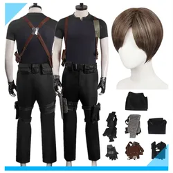 Leon Cos Kennedy Cosplay Costume Resident 4 Remake Top Pants Belt Halloween Carnival Party Disguise Suit