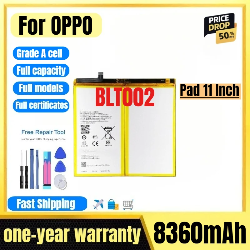 

BLT002 для OPPO Pad 11 дюймов, высококачественная аккумуляторная батарея для планшета, сменная батарея с высокой емкостью, элементы класса A, с инструментами для замены