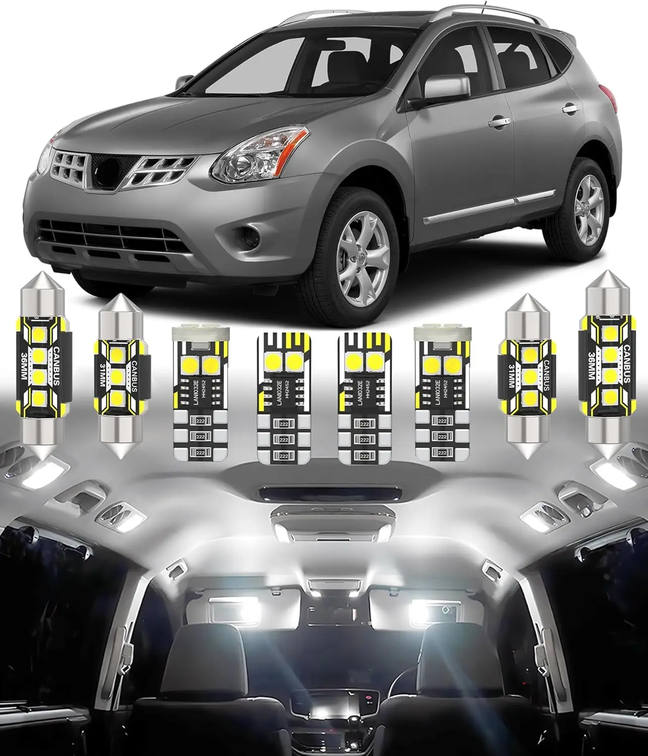 

Замена светодиодного фонаря для салона автомобиля для Nissan Rogue S35 2008-2013,6000K, супер яркие внутренние лампочки, посылка, 9 шт.