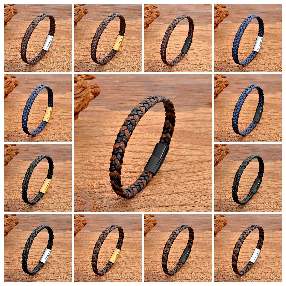 Simple Classic Stainless Steel Bracelet for Women Men Genuine Braided Leather Bangles Special Birthday Party Couple Jewelry Gift