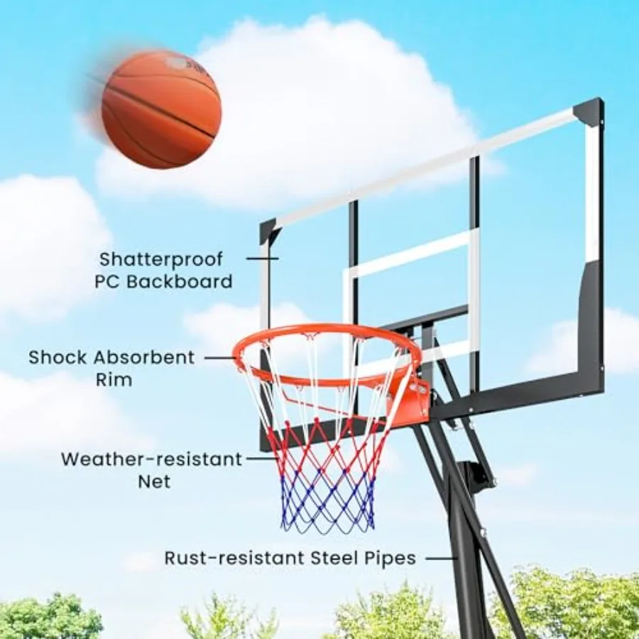 Outdoor portable basketball hoop for driveway backyard indoor use, polycarbonate backboard, black with red accents, shatterproo - view 6