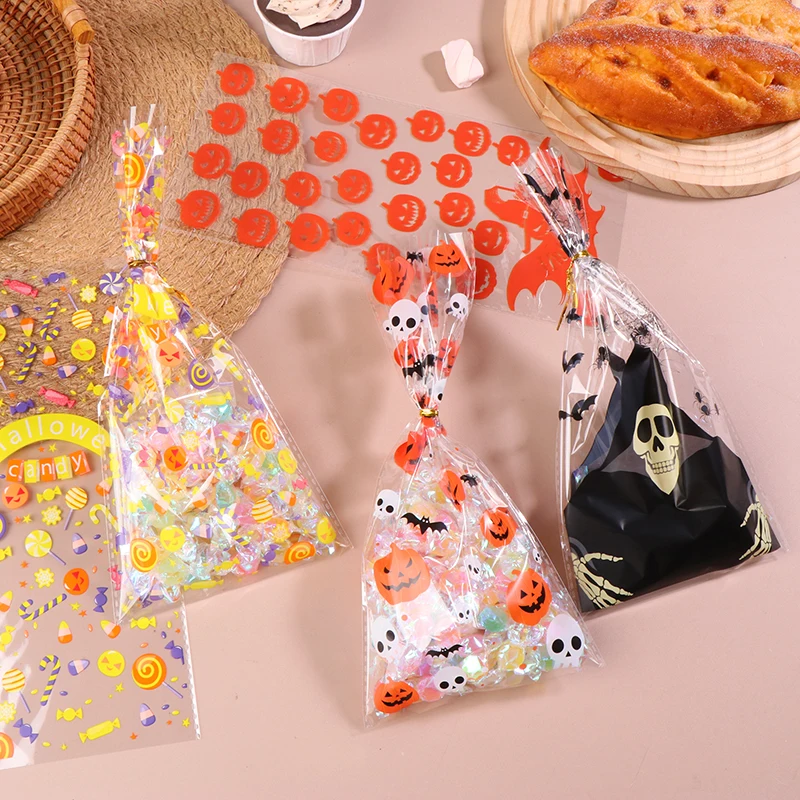 50Pcs Halloween Candy Bag Pumpkin Skull Bat Plastic Bags Transparent Cookie Packaging Gift DIY Halloween Party Favors Decor image 5