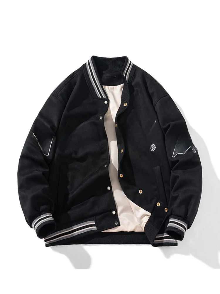 

Thiened Outerwear Pilot Jaet Men's Spring Autumn Winter Suede Baseball Sle Embroidered Letter Jaet for Couples