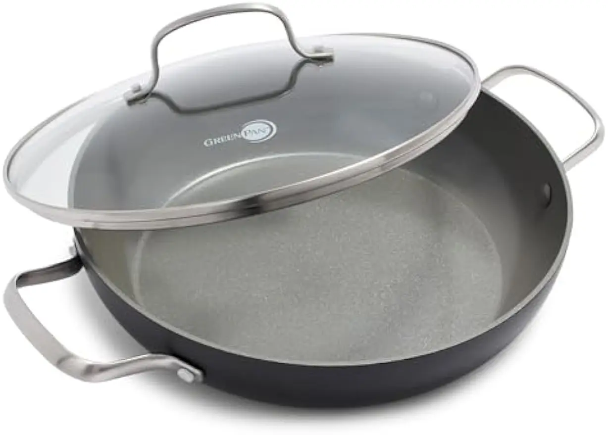 

Healthy Ceramic Nonstick 11" Frying Pan with Lid, PFAS-Free, Dishwasher & Oven Safe, Gray