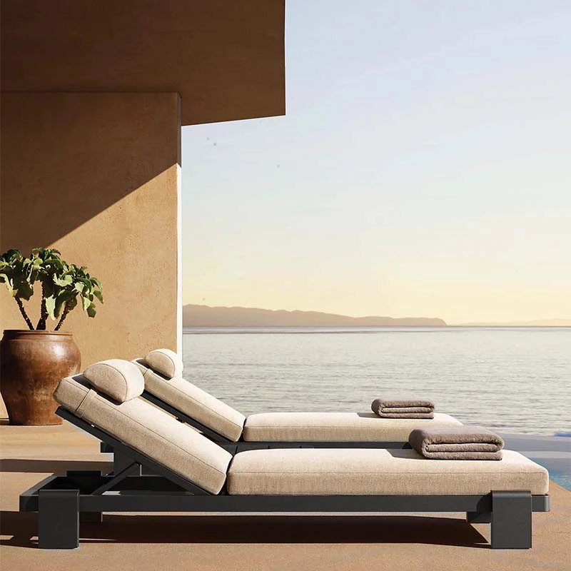 

Aluminum Beach Lounger Chaise Garden Lounge Chair Outdoor Furniture Waterproof Fabric Sun Lounger