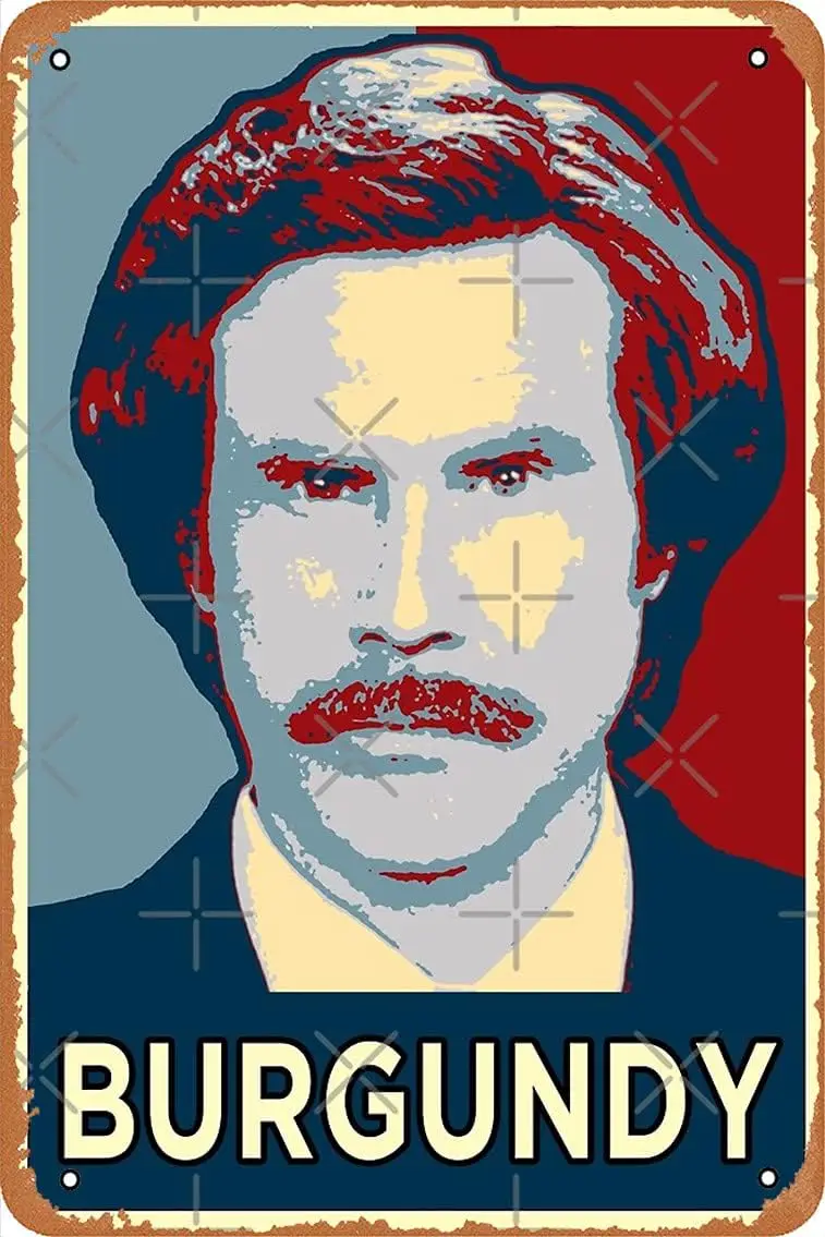 NIUMOWANG Metal Sign - Ron Burgundy Portrait Artwork Tin Poster 12 X 8 Inches