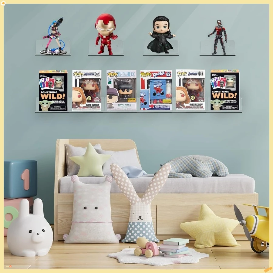 6 Pack Small Acrylic Floating Shelves for Wall, Wall Mounted Hanging Display Shelves for Plants , Adhesive Shelf for Bedroom