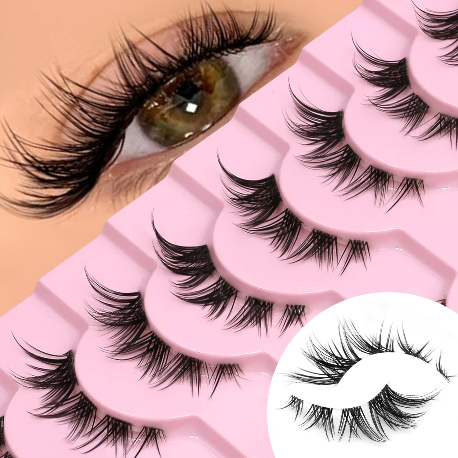 VELTRINAY Natürliche falsche Wimpern, Katzenaugen-Wimpern, weiche künstliche Nerzwimpern, leichte C-Curl-Wimpern mit klarem Band, künstliche Wimpern