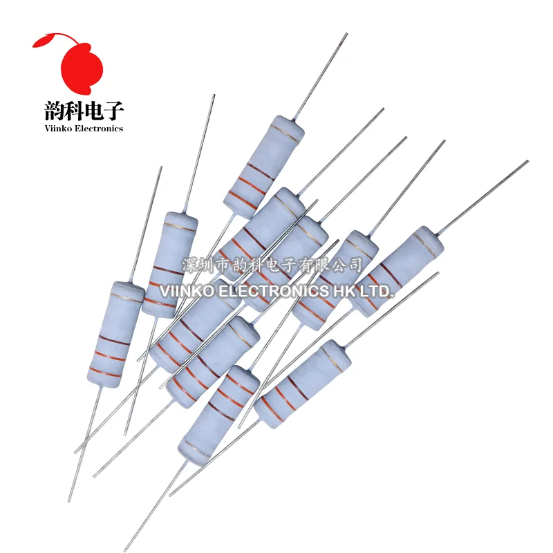 10pcs 5W Resistor de filme de óxido de metal 5% 1R ~ 10M 100R 220R 330R 1K 2.2K 3.3K 4.7K 10K 22K 47K 100K 1M 100 220 330 ohm Filme de carbono