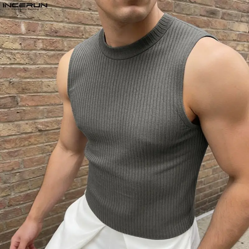 INCERUN Herren Tanktops Einfarbig O-Ausschnitt Ärmellos Gestrickte Männerwesten Sommer Streetwear 2026 Mode Lässige Oberteile Herrenbekleidung