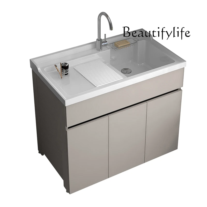 

Balcony washing machine cabinet with rubbing board sink bathroom cabinet