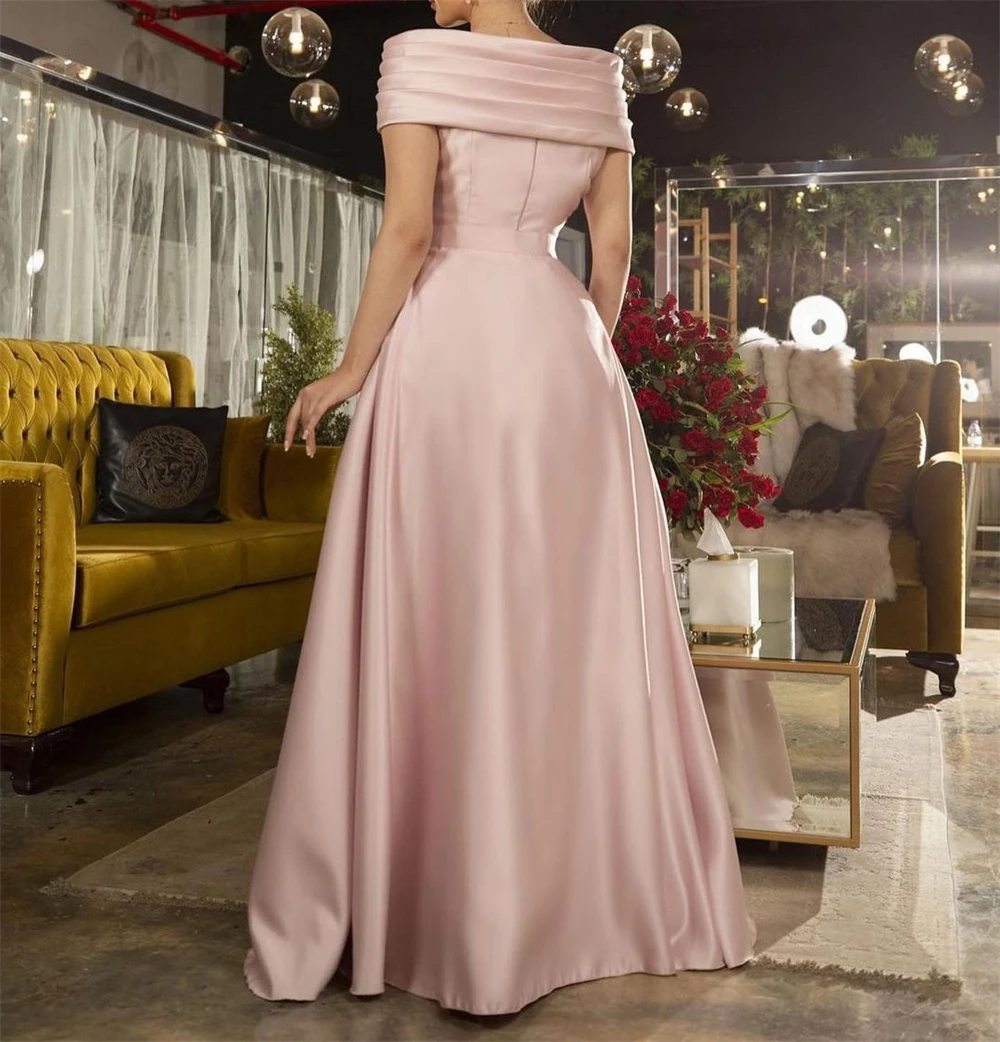 Evening Ball Dress Saudi Arabia Satin Draped Pleat Ruched Homecoming A-line Off-the-shoulder Bespoke Occasion Gown Long Dresses