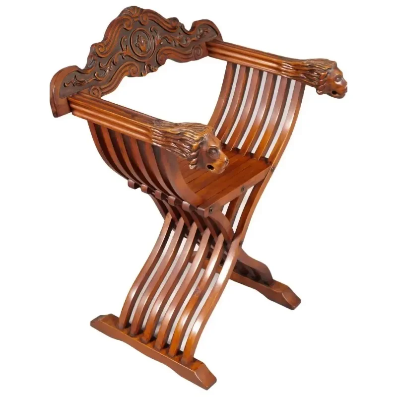 French retro solid wood balcony leisure chair, medieval revival Italian classical carving art design single dining chair