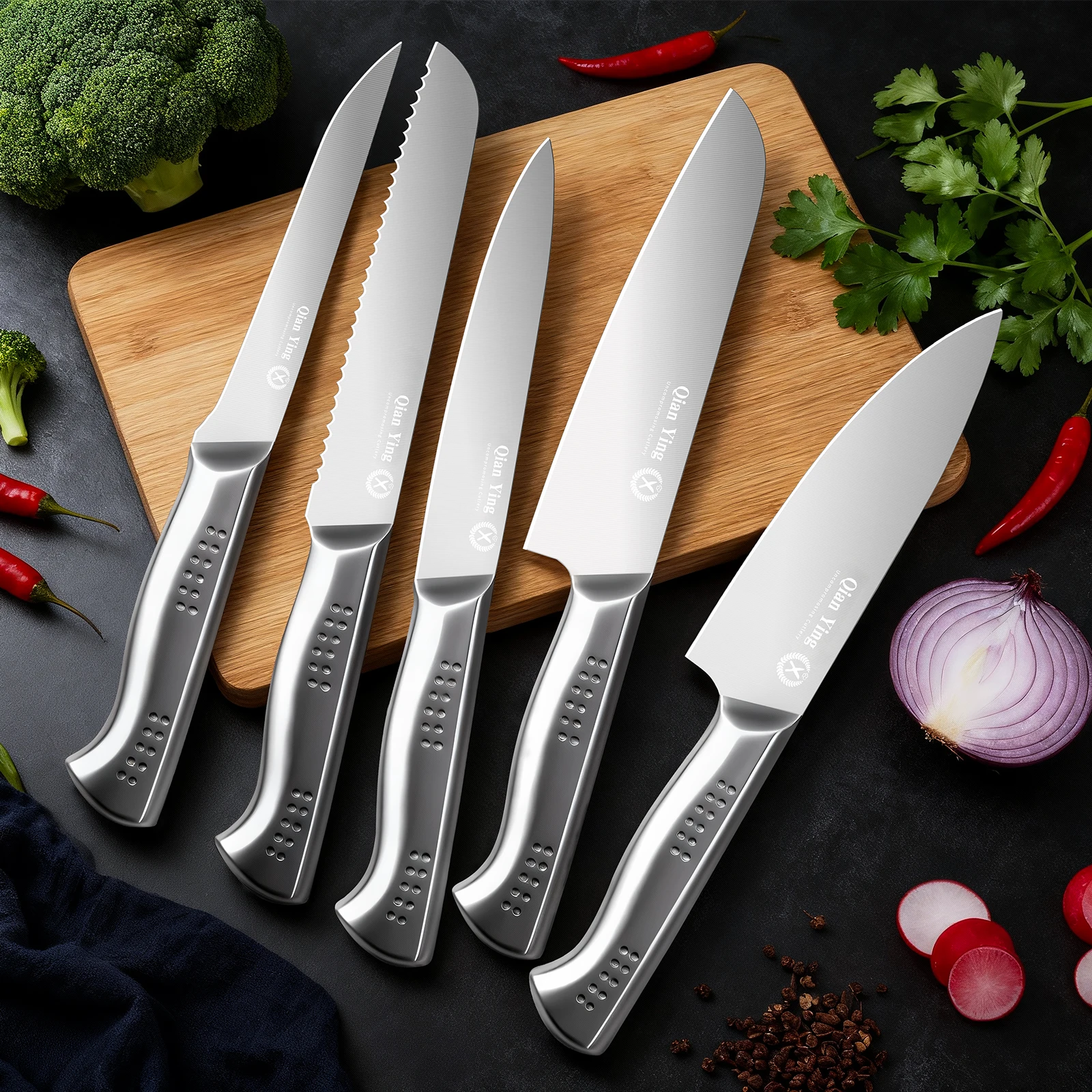 

Professional Chef Knife 5-Piece Set with Stainless Steel Blades Sharp Kitchen Knives for Cutting Meat Bread Fruit Santoku Knife