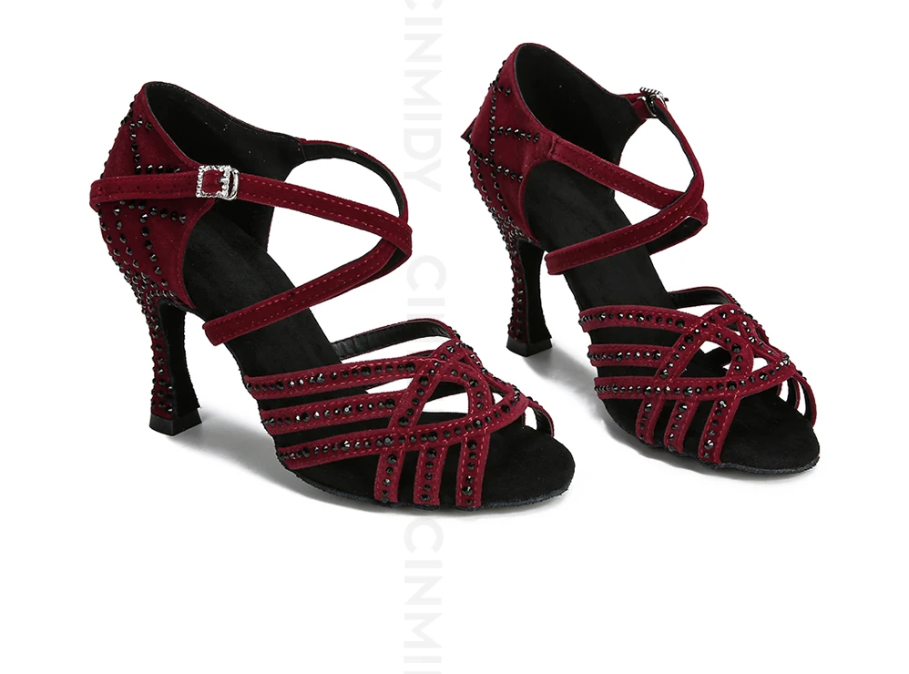CINMIDY Damen Latein Tanzschuhe mit Strass Tango Ballsaal Tanzschuhe Damen Partyschuhe Hochzeitsschuhe 5CM-10CM – Detail 4