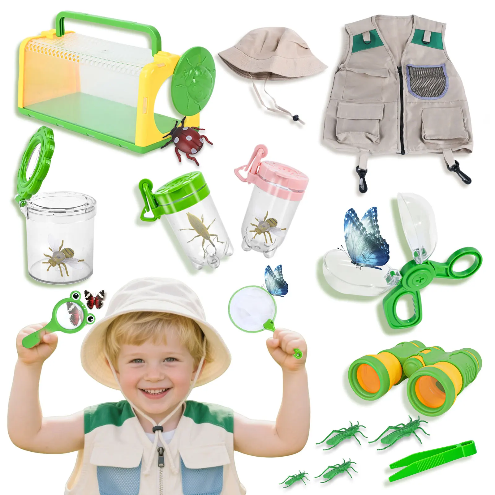 Insectenkooi voor buiten, netvissen, avontuurlijke kleding, telescoopclip, transparante observatiepot, insectenpot speelgoed