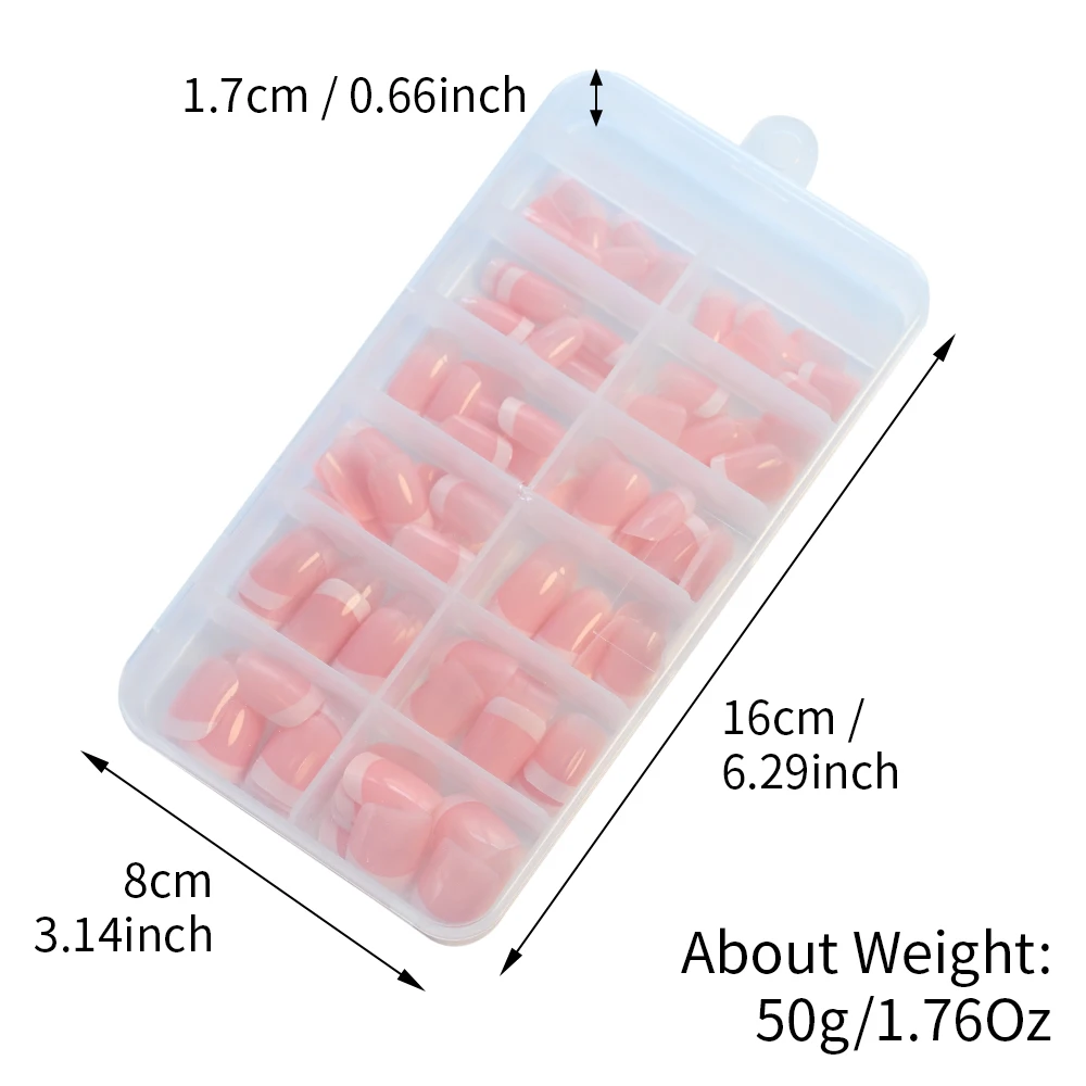 120Pcs Pink White French Short Square False Nails Soft Gel Glossy Acrylic Press On Nails Full Cover Women Extension Fake Nails#