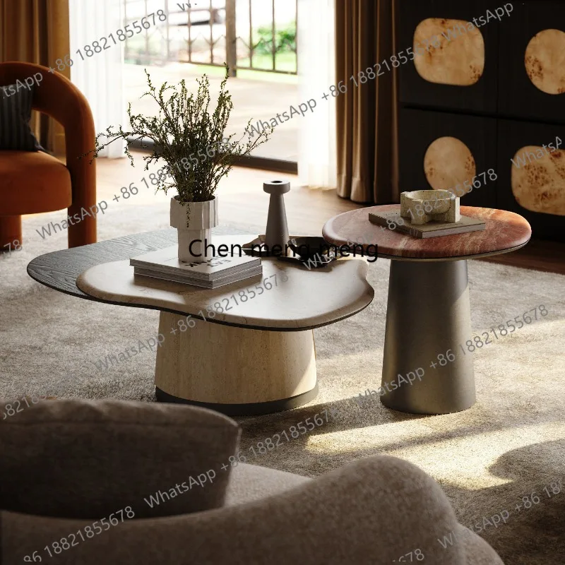 

Retro style natural marble coffee table living room size coffee table combination