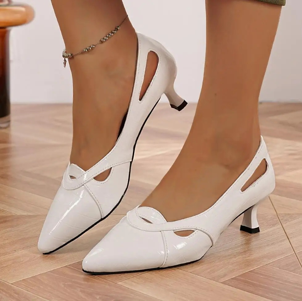 

Женские туфли-лодочки из лакированной кожи на высоком тонком каблуке с острым носком, классические офисные туфли для лета