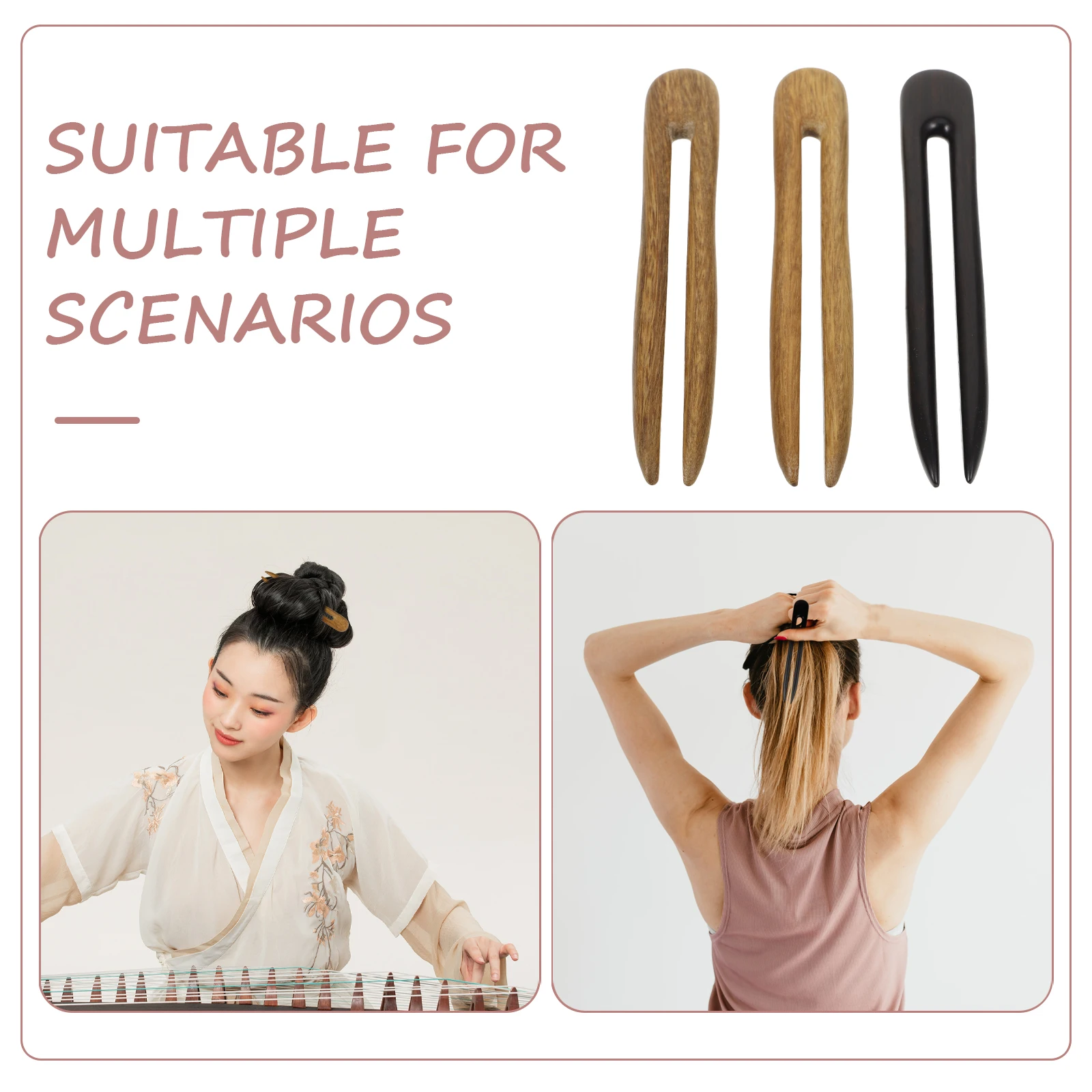 

3pcs Ebony Hairpin Vintage Black Wooden Stick for Women Natural Sandalwood Fragrant Smooth Chignon Styling Tool U Shape Retro