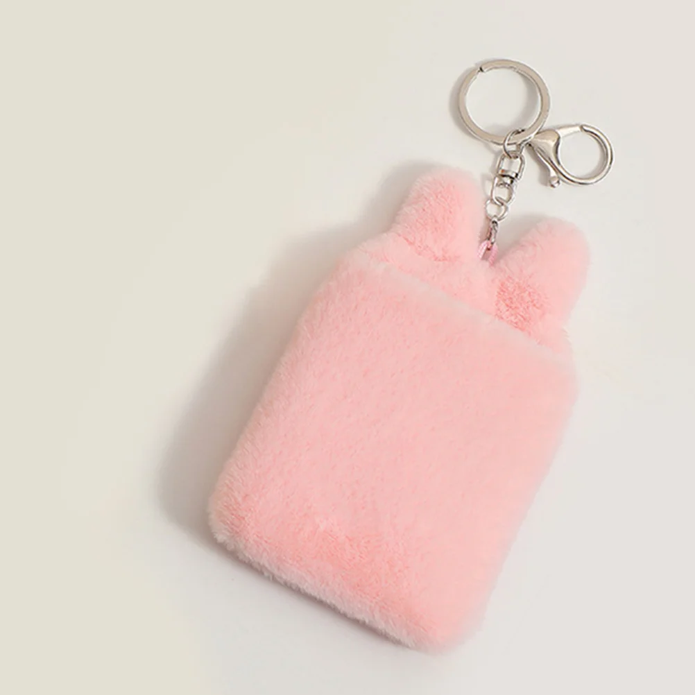 Llavero con tarjetero de animales de peluche, funda para postales marrón claro, foto, Protector de tela de identificación Visible