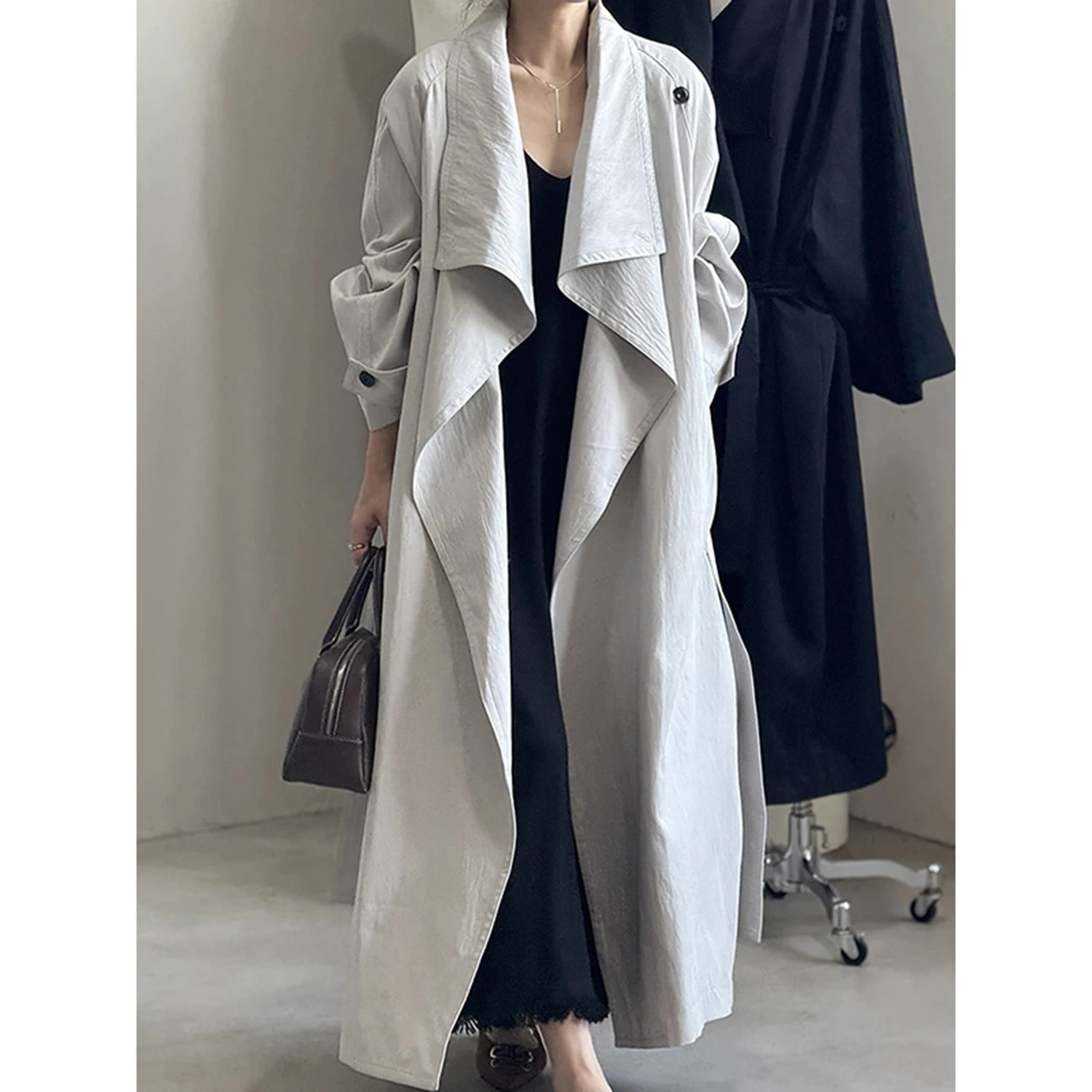 Allingentle Women's Long Coat Loose Fit Jacket Fashion Blazer with Waistband for Casual Office Customize