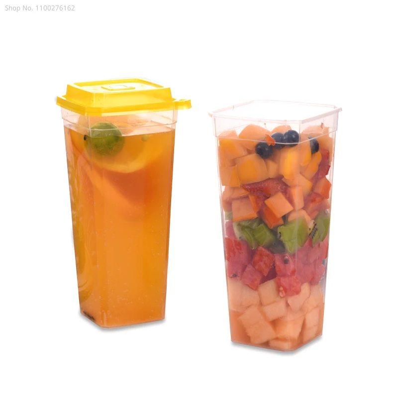 100pcs Disposable Cup Fruit Tea Plastic Cup with Lid Juice Milk Tea Cup Organizer Rack Mason Jar Beverage Takeaway Bar Supplies