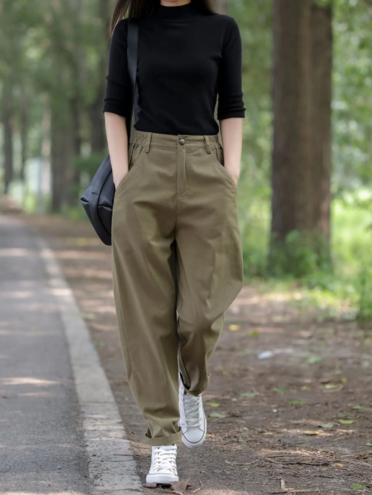 Thickened Fleece Harlan Pants Pure Cotton Autumn Winter Women's Slim Fit Casual Workwear Long Trousers Comfortable Bottoms