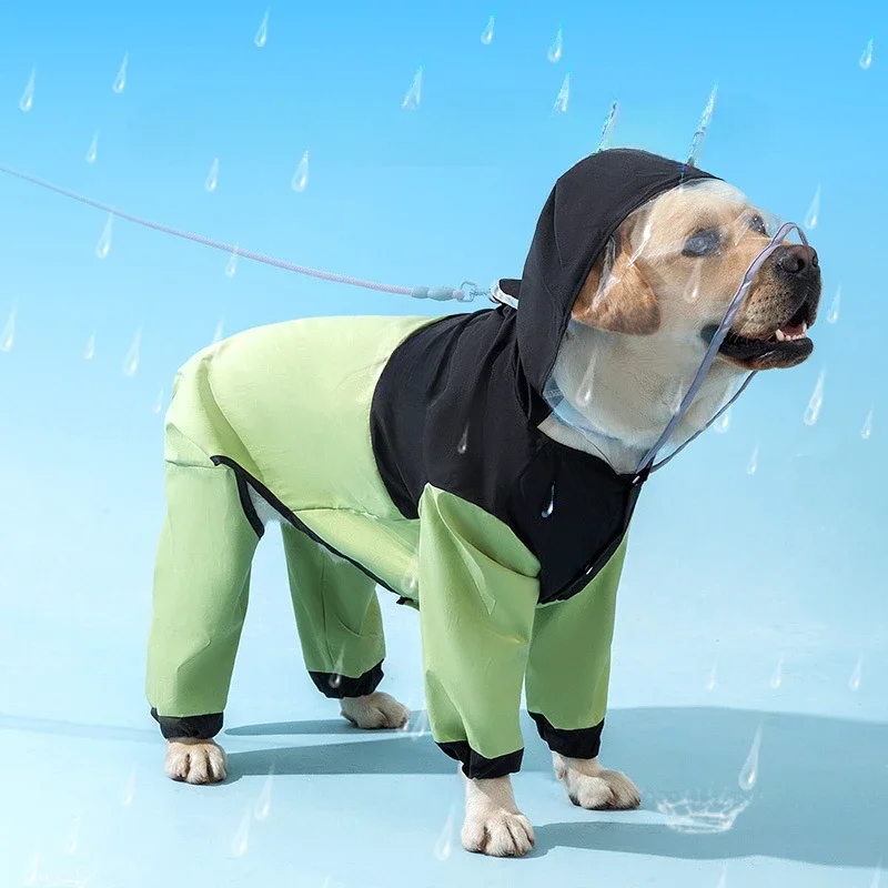 

Dog Fashion Splicing Golden Retriever Big Dog Raincoat Medium and Large Dog Four-legged All-inclusive Waterproof Pet Poncho