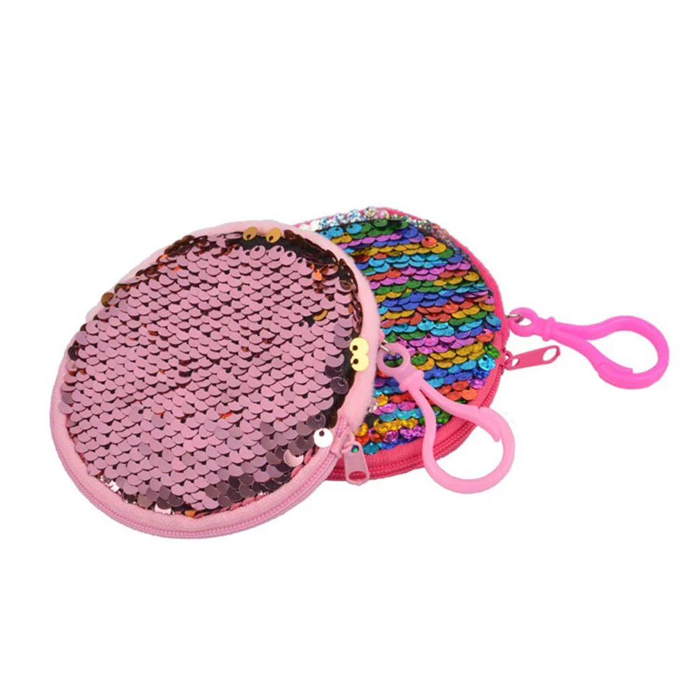 

6Pcs Shiny Coin Purse with Sequins Compact Keychain Change Bag for Girls Women Folded Bills Receipts Storage Rosy Silver Green