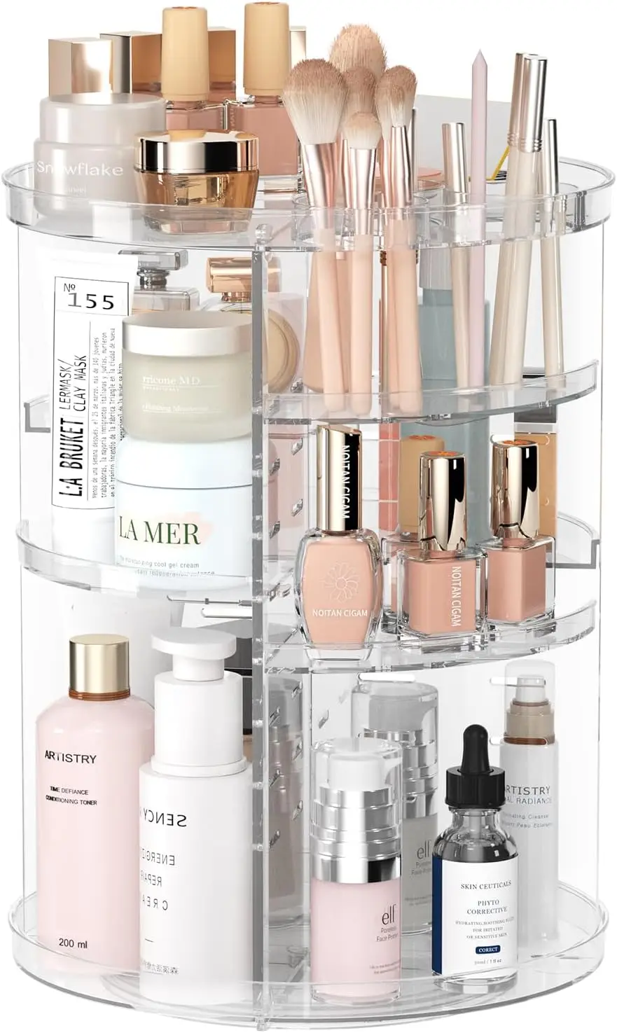 

Rotating Makeup Organizer, DIY 8 Adjustable Layers Spinning Skincare Organizer, Cosmetic Display Case with Brush Holder Perfume