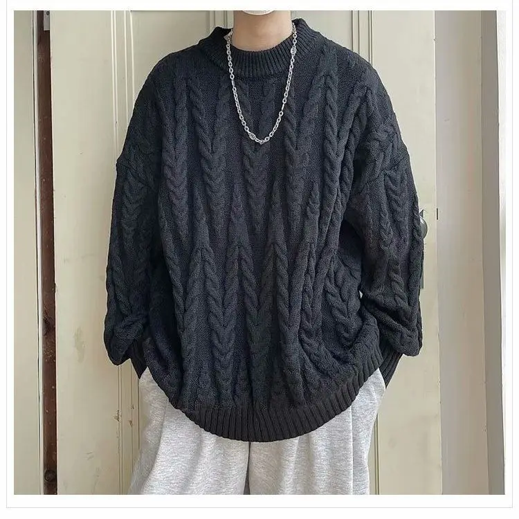 Casual Solid Half Turtleneck Sweater Men Fashion Long Sleeve Tassel Knitted Pullover For Autumn Lazy Long Sleeve Knitted